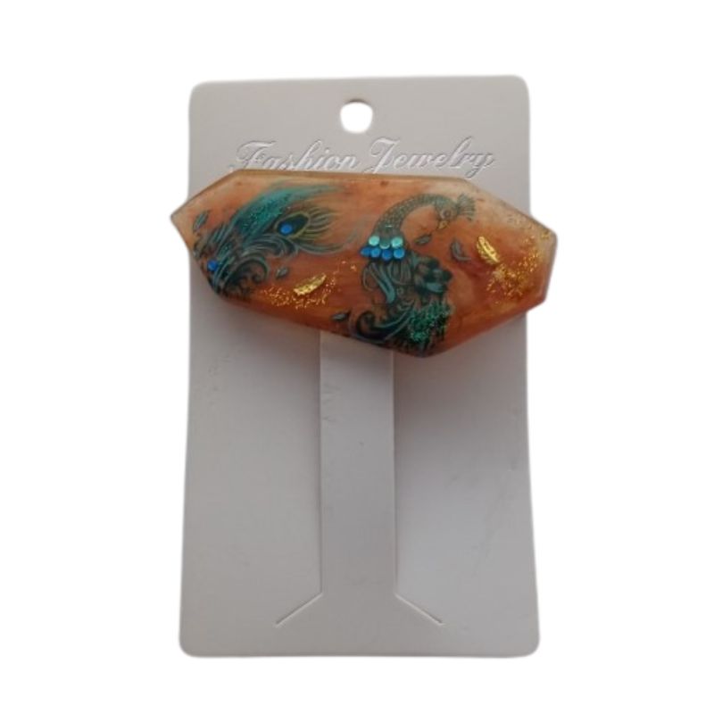Resin Peacock Hair Clip Handpainted details by artist Patti Arnold