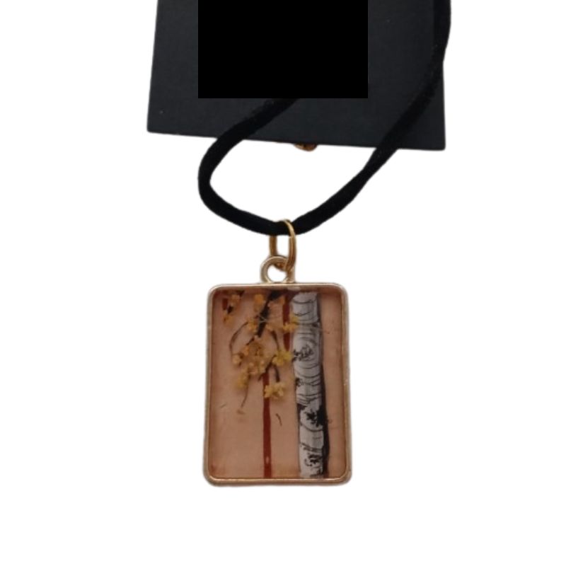 Birch Bark pendant by artist Patti Arnold. Handpainted with birch trees and fall leaves and sealed with resin.