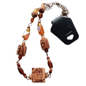 Owl Themed Woodburned Necklace