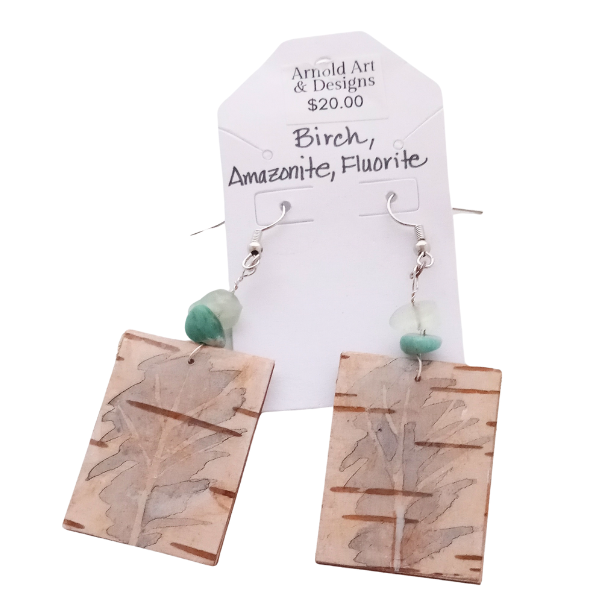 Hand Painted Birch bark earrings by Patti Arnold
