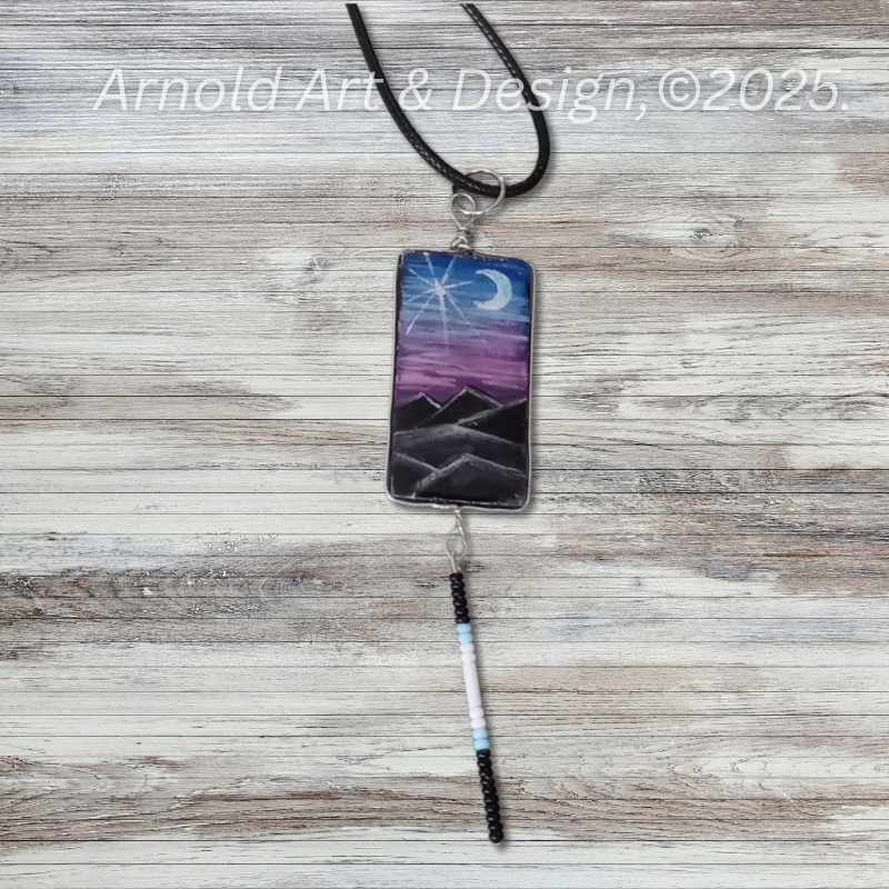 Mountain scene handpainted resin pendant necklace