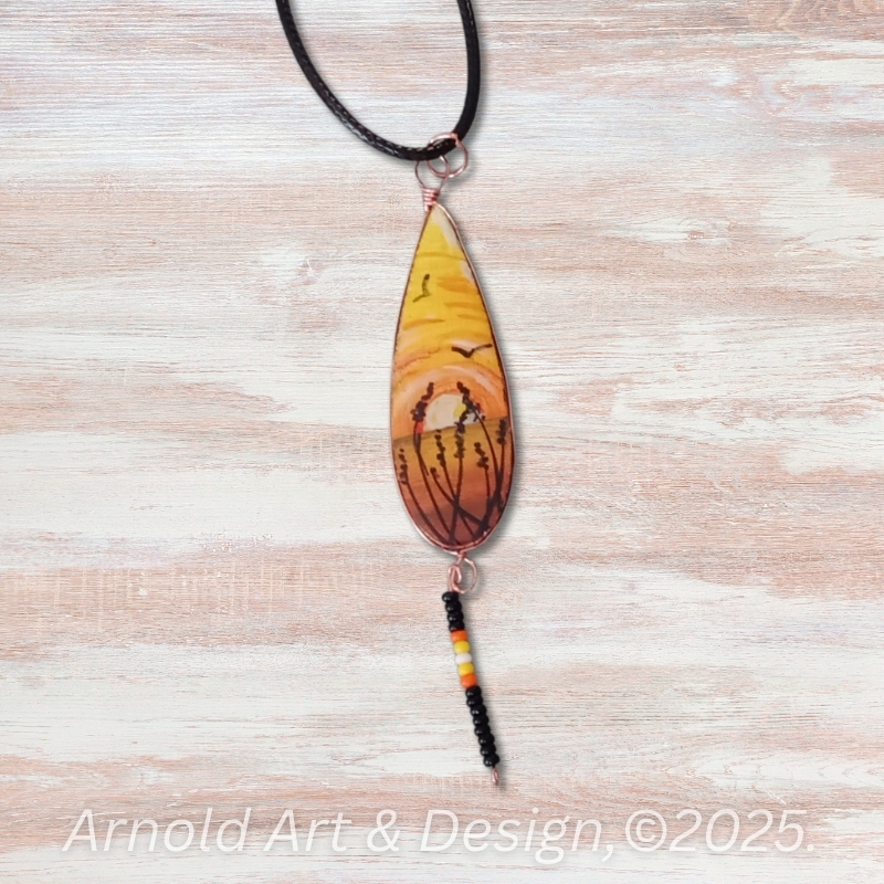 Sunset meadow handpainted resin pendant necklace
