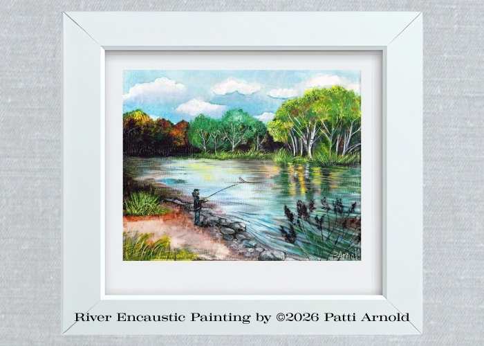 River Encaustic Painting by Patti Arnold