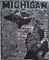 My Michigan linoprint - created for t-shirts.