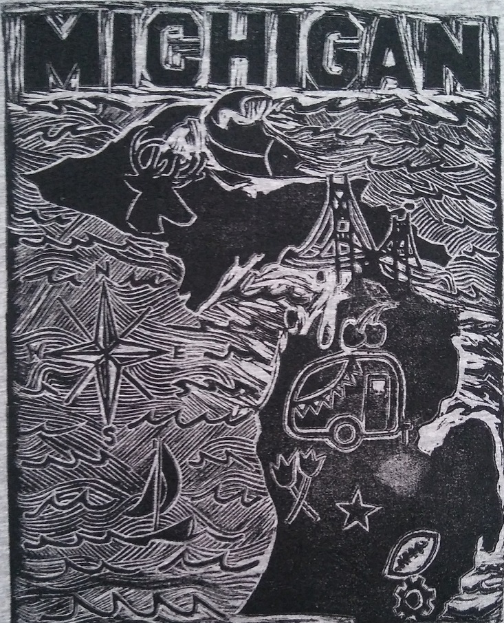 My Michigan linoprint - created for t-shirts.