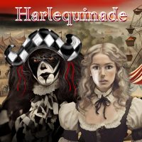 Harlequinade by Tricia Arnold. This image features an evil harlequin clown and Annie, the main character.
