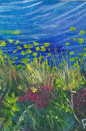 Mini Oil Painting on Canvas Autum Marsh with Lillies