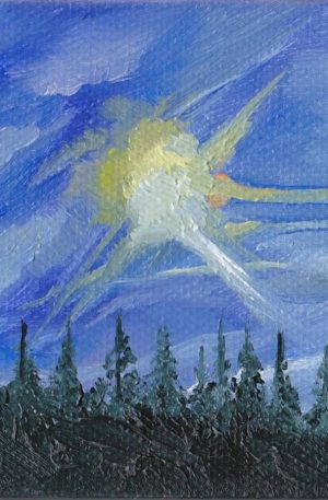 Mini Oil Painting on Canvas Moon Over the Forest