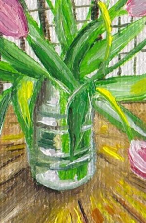 Mini Oil Painting Tulips in a Vase – Handmade Artwork