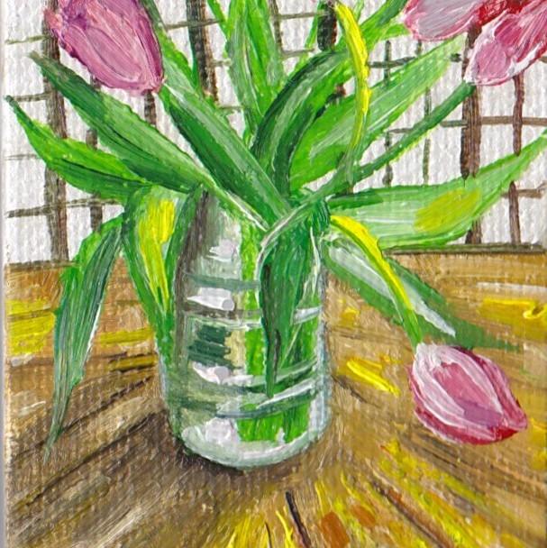 Tulip oil painting miniature by Patti Arnold