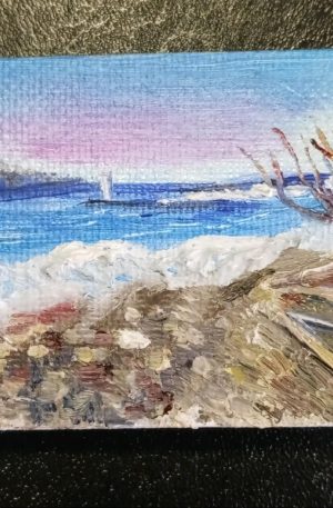 Mini Oil Painting on Canvas Petoskey Michigan Beach